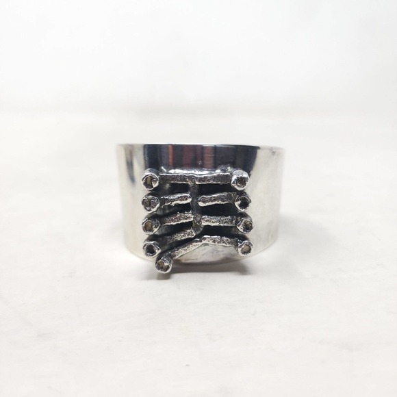 Jacob Hull Cuff Bracelet Silver Plate Ribcage Skeleton Denmark Brutalist RARE - Picture 7 of 12